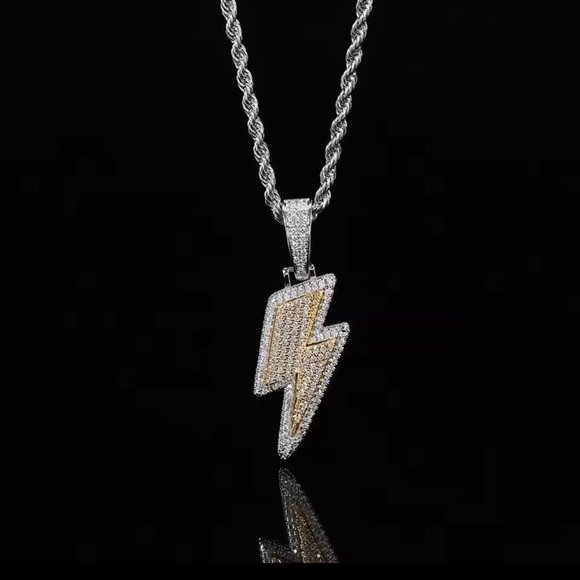 Hip Hop Necklace CZ Zircon Lightning Pendants Necklace for Men Iced out 24” - Picture 2 of 4